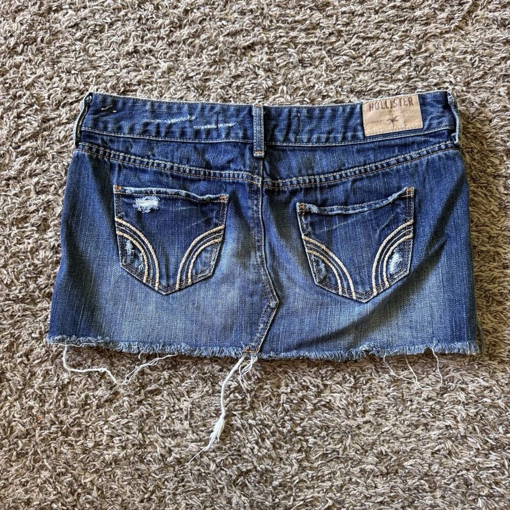 Vintage Hollister Skirt Womens Size 1 Blue Denim Micro Mini Distressed Fray Y2K - Picture 2 of 5